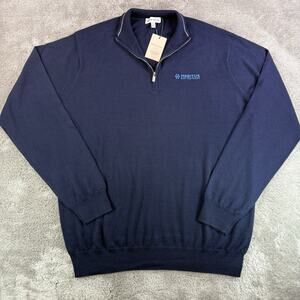 Peter Millar Sweater Mens L Blue Quarter Zip Merino Wool Blend Pullover Stretch